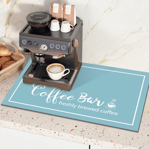 Findosom Dish Drying Mat, 16"x 24" Super Absorbent & Hide Stain Coffee Mat, Cuttable Drying Mat for Kitchen Counter, Coffee Bar Accessories, Under Dish Rack, Coffee Maker, Espresso Machine, Blue - color: Blue, size: 16" X 24"