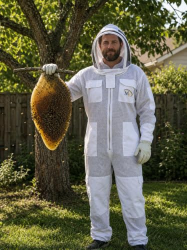 MS Breathable Ventilated 3Layers Beekeeping Suit with Fencing Veil & Protective Gloves – Full Body Beekeeper Suit - color: White, size: 3X-Large