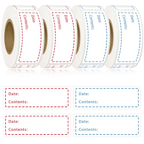 1200PCS Removable Food Labels Sticker 1x3Inch Freezer Labels for Containers Waterproof & Oil-Resistant Food Storage Labels Colored Freezer Labels Date Stickers for Refrigerator Kitchen Restaurants - color: Red + Blue