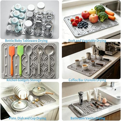 Silicone Baby Bottle Drying Mat, 20 Slots, BPA-Free Non-Toxic, Dishwasher Safe, Foldable Space-Saving Design for Nursery, Kitchen & Travel (Hot Silicone Drying Mat)