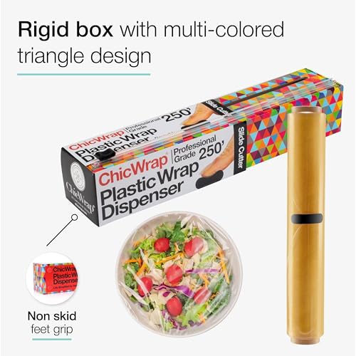 Chicwrap Triangles Refillable Plastic Wrap Dispenser - Includes One 12" x 250' Roll of Professional Grade Plastic Wrap - BPA Free and Kosher Certified - Reusable Dispenser w/Slide Cutter - style: Triangle