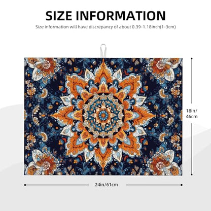 Mandala Flowers Dish Drying Mat for Kitchen Counter Microfiber Super Absorbent Non-Slip Dish Drying Pad for Countertops Dishes Utensils Stylish Quick-Dry Machine Washable 18x24 Inch - color: Mandala Flowers