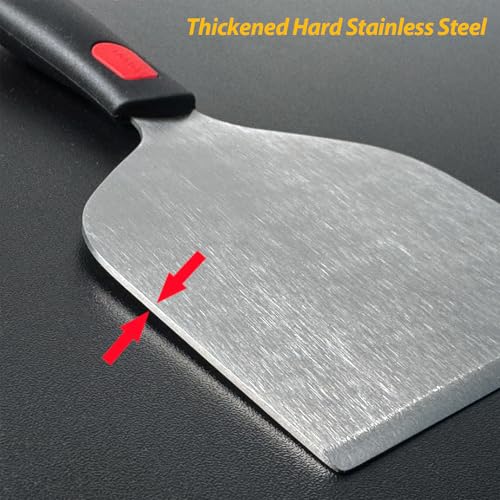 Vovoly Wide Griddle Scraper, 4.3“x4.3'' Smashed Burger Scraper Grill Scraper Spatula Burger Turner - Full Tang Silicon Handle Professional Grade Grill Accessories, Knife Grade Stainless Steel - color: Grill Scraper_Silicon Handle