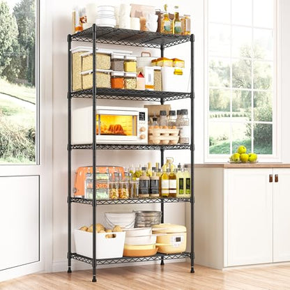 REIBII 5 Tier Wire Shelving, 23.2" W Metal Shelving, Small Space Corner Storage, Adjustable Shelves, Leveling Feet, Metal, for Kitchen, Bedroom, Pantry, Closet,Laundry Room - size: 5 Tier,13.4" D x 23.2" W x 60" H