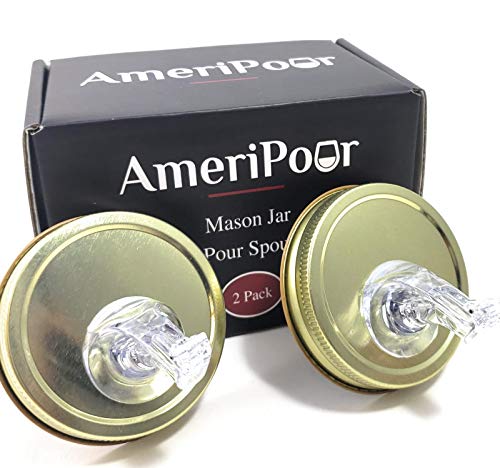 Mason Jar Pour Spouts With Flap - For Moonshine And Whiskey - Made 100% In The USA. Free Flow Mason Jar Spouts That Don't Leak - No Cracks, Just A Perfect Cocktail Pour Everytime. 2 Pack - size: Classic Regular Mouth With Flap