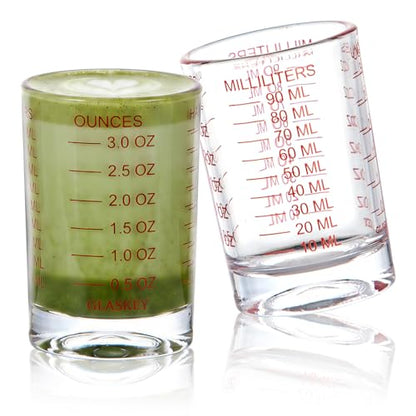 GLASKEY 2 Pack Shot Glass Measuring Cup Set,3 oz/90ml Liquid Heavy High Espresso Glass Cup,Dishwasher Safe,Measurement of Dry and Liquid Ingredients(Red) - color: 3 oz-Red-2 Pack