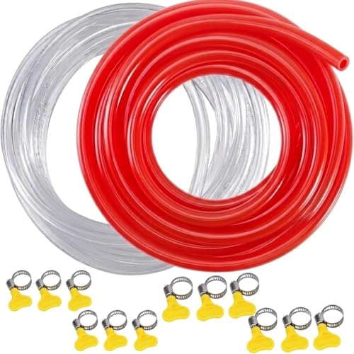 15ft Beer Line & CO2 Gas Tubing Kit, Food-Grade PVC Clear Beer Hose + Red Gas Hose with Hose Clamps for Kegerator Home Brewing Draft Beer Dispenser (Red+Clear, 15 Foot) - color: Red+Clear, size: 15 Foot