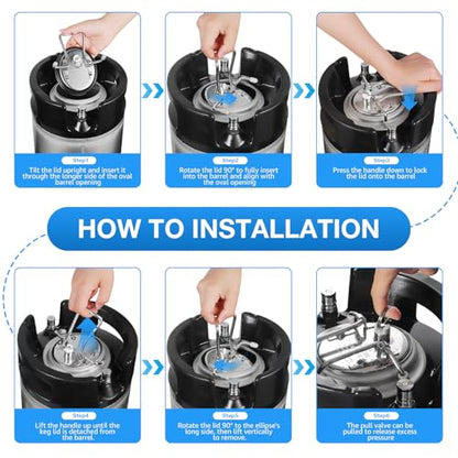 Stainless Steel Corny Keg Carbonation Lid Leak-proof Carbonation Keg Lid for Corny Cornelius Keg Keg Accessories Replacement Parts with Extra Air Valve & Keg Post O-ring Home Brewing Equipment