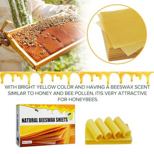 Blingbin 10Pcs Natural Beeswax Sheets, 5.1x3.5 inch Beeswax Candle Wax, Beeswax Foundation Sheets for Candle Making, Beekeeping Bee Wax Nest Bed Beeswax Honeycomb Sheet Easy DIY Candle Making Kit Gift