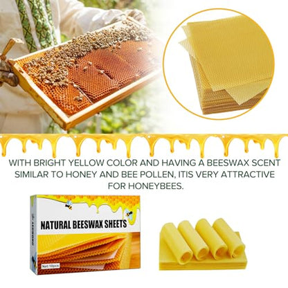 Blingbin 10Pcs Natural Beeswax Sheets, 5.1x3.5 inch Beeswax Candle Wax, Beeswax Foundation Sheets for Candle Making, Beekeeping Bee Wax Nest Bed Beeswax Honeycomb Sheet Easy DIY Candle Making Kit Gift