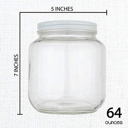 kitchentoolz Half Gallon Mason Jars Wide Mouth with Airtight White Metal Lids – 64 oz Glass Mason Jars for Sourdough Starter, Fermenting, Kombucha & Pickling – BPA-Free – 4 Pack - color: White Lid