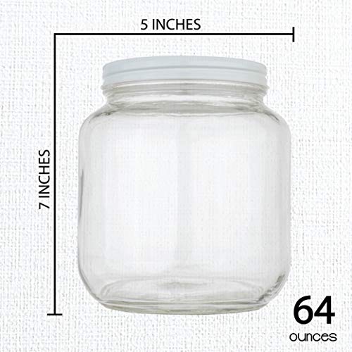 kitchentoolz 6 Pack-Half Gallon Glass Mason Jar Wide Mouth with Airtight Metal Lid -Fermenting Kombucha Kefir - Curing Pickling, Storing and Canning - BPA-Free Dishwasher Safe, Made in USA - color: White Lid