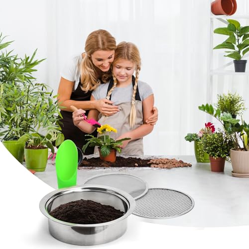 Soil Sieve Set Garden Soil Sifter Stainless Steel Mesh Sifter,Compost Sifter with 1,3,6,9,12mm Sieve Mesh and Bonsai Soil Scoop - style: 151