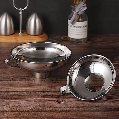 IoF 3Pcs Stainless Steel Wide Mouth Canning Funnel Set with Fine Oil Strainer, Metal Funnels for Filling Bottles Kitchen Use Large Food Grade Funnel for Mason Jar with Milk Filter Mead Kit