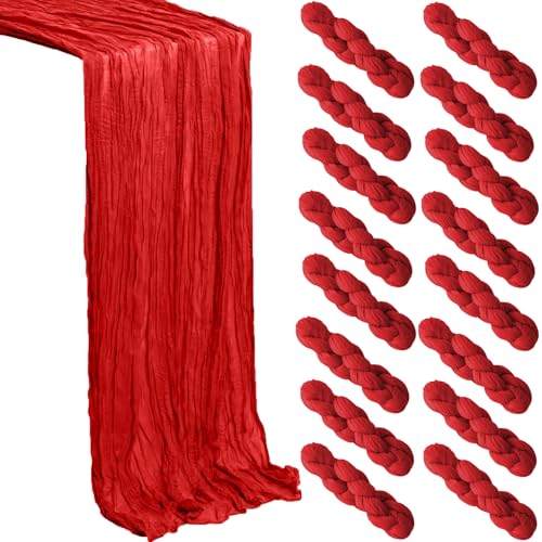 Red Cheesecloth Table Runner 16 Pack, 21x120 Inch Summer Easter Gauze Table Runner-Rustic Cheese Cloth Runners for Wedding,Bridal&Baby Shower,Birthday Party,Farmhouse&Holiday Table Decor - color: Red, size: 16Pack