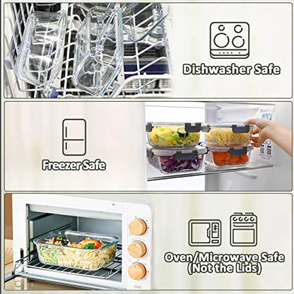 M MCIRCO 10-Pack,22 Oz Glass Meal Prep Containers,Glass Food Storage Containers with lids,Lunch Containers,Microwave, Oven, Freezer and Dishwasher (Gray) - color: gray