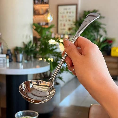 2-Piece Stainless Steel Small Ladle Set with Slanted Pour Spout, Sauce and Gravy Ladles, Modern Kitchen Utensil Set, 8-Inch Handle, Dishwasher Safe