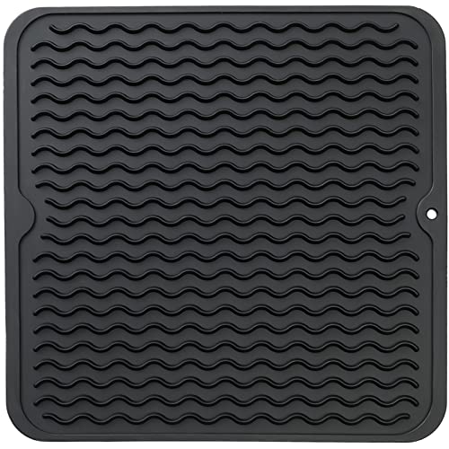 MicoYang Silicone Dish Drying Mat for Multiple Usage,Easy clean,Eco-friendly,Heat-resistant Silicone Mat for Kitchen Counter or Sink,Refrigerator or Drawer liner Black M 12 inches x 12 inches - color: Black, size: 12" x 12"