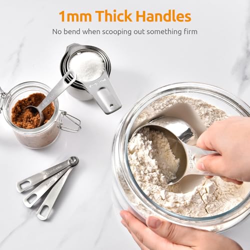 Measuring Cups and Spoons 12 Pieces: U-Taste 18/8 Stainless Steel Kitchen Metal Measure Gadgets, Heavy Duty Stackable Portion Teaspoon Tablespoon Scoop for Baking Cooking Dry & Liquid Food Ingredient - size: Measuring Cups and Spoons Set of 12