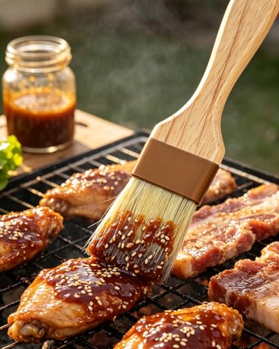 Natural Boar Bristle Pastry & Basting Brush - Non-Shedding, Food-Grade & Heat-Resistant Kitchen Tool for Cooking, Baking, Butter, Egg Wash, Oil, Sauce, Marinade & Cleaning Coffee Grinders - 1.5 Inch