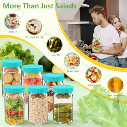 4Pack Glass Salad Jars with Lids, 32oz Salads Mason Jars with Wet/Dry Separation Cup, Meal Prep Salad Containers for Lunch, Leakproof Wide Mouth Food Storage Containers, BPA-Free Reusable (Mint Green) - color: Mint Green