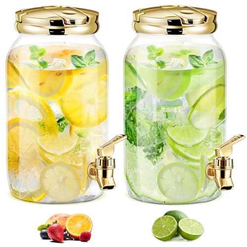 Havawish 2 Pcs 1 Gallon Plastic Beverage Dispenser with Spigot Clear Summer Kitchen Fridge Drink Dispenser for Parties Lemonade Juice Tea Beer Cold Water(Gold,Cylinder) - color: Gold, style: Cylinder