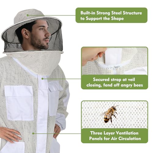 Upgraded Bee Suit for Men & Women Sting Proof, Thickened Ventilated Beekeeper Suit with Gloves & Round Veil, Full Protection Beekeeping Suits(XL 5'7"-5'11") - size: Thickened XL