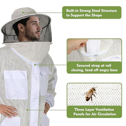 Upgraded Bee Suit for Men & Women Sting Proof, Thickened Ventilated Beekeeper Suit with Gloves & Round Veil, Full Protection Beekeeping Suits(XL 5'7"-5'11") - size: Thickened XL