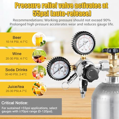 MRbrew Updated 0-60PSI CGA-320 Keg CO2 Regulator, Thread Outlet with 1/4" & 5/16" Barb | Kegerator Regulator with Pressure Adjustment Knob, Beer Regulator with Safety Manual Pressure Relief Valve - size: One Output Thread - Mildly Carbonated