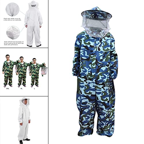 Bee Jacket,Professional Soft Beekeeping,Beekeeping Veil Protective Equipment,Full Keeper Suit with Beekeeper Hat for Men Women (Camouflage Blue XXL) - color: Camouflage Blue Xxl