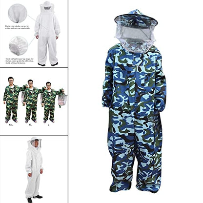 Bee Jacket,Professional Soft Beekeeping,Beekeeping Veil Protective Equipment,Full Keeper Suit with Beekeeper Hat for Men Women (Camouflage Blue XXL) - color: Camouflage Blue Xxl