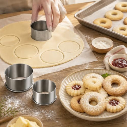 Biscuit Cutters Set, Round Cookie Cutters, Stainless Steel Dumpling Cutters,Cake Pastry Cutters,Scone Cutters Molds for Cooking Baking (3Pcs, Plain Edge) - size: 3Pcs, Plain Edge