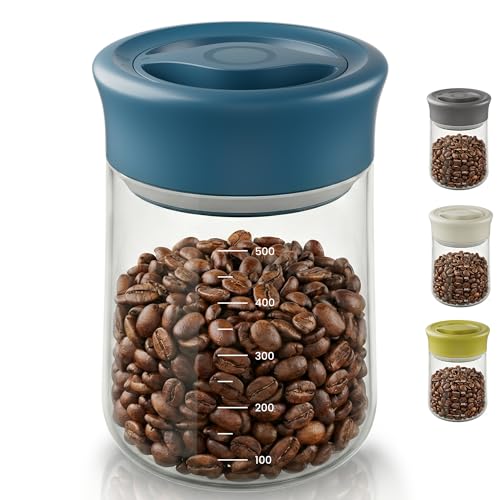 LAKUMIQI Overnight Oats Containers with Lids, 17oz Glass Jars with Airtight Lids, One-Hand 90° Twist-Off Wide Mouth Food Storage for Coffee Bean, Chia Pudding, Meal Prep, Pantry, Blue - color: Blue, size: 17 OZ(500ml)