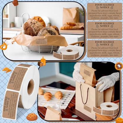 Gueevin 600 Count 1x2'' Food Allergy Warning Labels Allergies Restaurant Food Safety Self Adhesive Stickers Restaurant Removable Thermal Printed Labels for Kitchen(Brown) - color: Brown