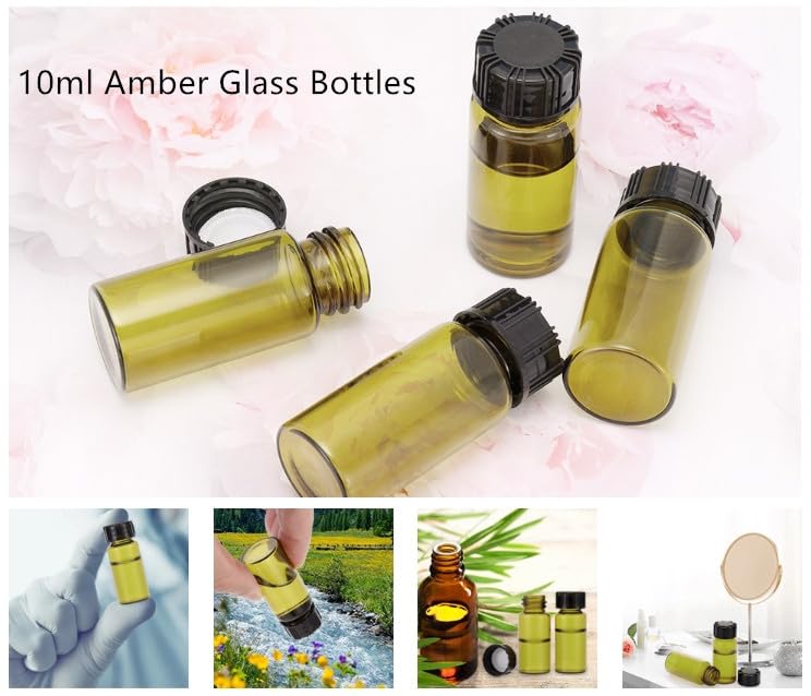 10ml Amber Glass Bottles for Essential Oils, Chemistry Lab Chemicals, Colognes & Perfumes (10 Pieces) - size: 10ml-10pcs