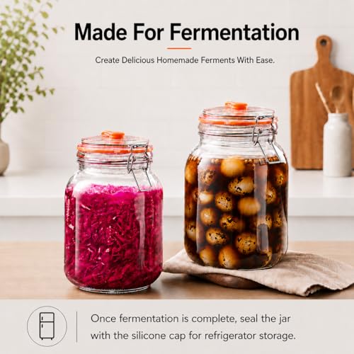 Fermenting Jars, 1.5L Fermentation Kit With Glass Weights, 2-Pack | Wide-Mouth 2L Glass Jar With Self-Venting Airlock, Ideal For Sauerkraut, Kimchi, Pickles And Other Homemade Ferments - size: 1.5 Liter