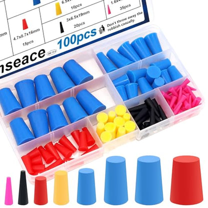 smseace 100Pack Rubber Stoppers Plugs 1/16 Inch to 1/2 Inch Rubber Plug 7-Sizes High Temp Silicone Plug for Coating, Round Hole, Painting Protection - size: 100Pcs