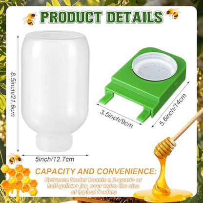 LemonRoad 4 Pcs Honey Bee Feeder for Beekeeping Beehive Entrance Feeder Watering Station with Extra Large Half Gallon Bottle Beekeeping Supplies for Outside Garden Feeding Sugar Syrup