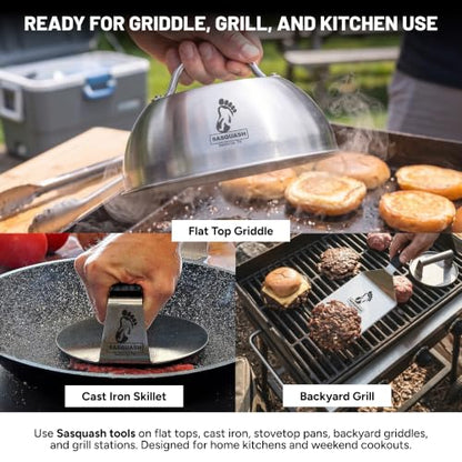 Sasquash Smash Burger Press, Heavy Duty Welded Meat Press Round, 6 Inch Stainless Steel, Flat Handle Hamburger Smasher Tool for Grill, Skillet, Cast Iron Cooking, Kitchen Accessories - size: 6" Press