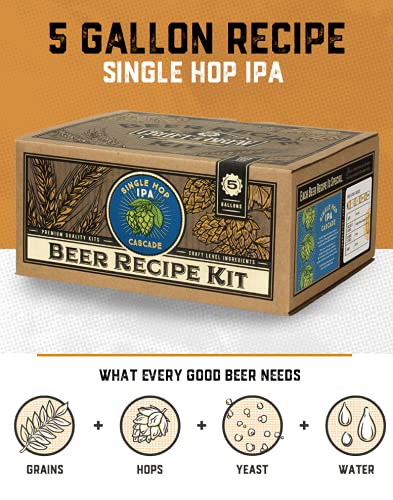 Craft a Brew - Beer Recipe Kit - Single Hop IPA-Cascade - Home Brewing Ingredient Refill - Beer Making Supplies - Includes Hops, Yeast, Malts, Extracts - 5 Gallons - color: Single Hop IPA