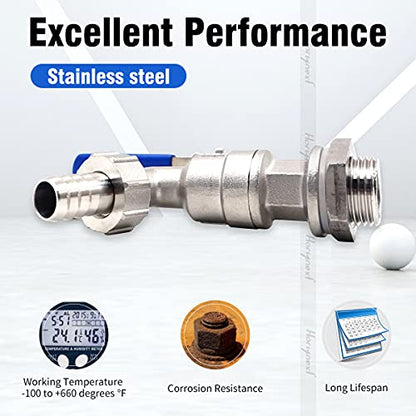 3/4" O.D. thread to 1/2 inch elbow barb stainless steel home brewing bulkhead ball valve fitting kit, for gallon beer pot brew kettle spigot mash tun - size: 3/4" thread -1/2" barb,1st generation