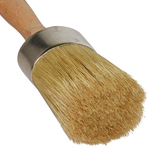 Chalk and Wax Paint Brush, Large 2-in-1 Round Natural Bristles Painting Tool for DIY Furniture, Stencils, Home Decor, Wood Projects, Wax Finishing