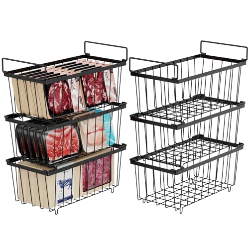 iSPECLE Deep Freezer Organizer Bins - Storage Baskets for 5-7 Cu.Ft, 6 Pack | Easy Access Handles, Steel Wire Baskets, Vertical Storage for Frozen Food, Sorts Meat, Vegetables and Small Packages, Home - color: 6-Pack Black (2 Columns)