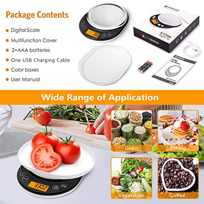 UNIWEIGH Smart Digital Food Scale Grams and Ounces Kitchen Scale 0.1g/3kg | Scale with Nutritional Calculator,Food Weight Scale for Weight Loss,Keto, Macro,Calorie,Meal Prep,6 units,LCD display