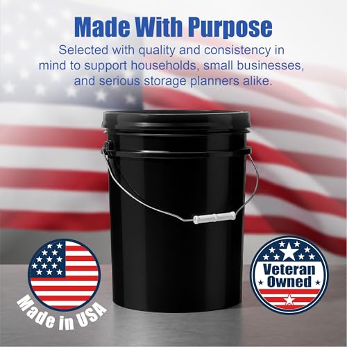 ePackageSupply 5 Gallon Bucket - Food Grade Bucket, Metal Handle Grip, BPA-Free, Heavy-Duty 90 Mil HDPE Plastic Pail, Stackable Utility Container, Made in USA, Lid Not Included, Black, 3 Packs - color: Black, size: 3 Packs