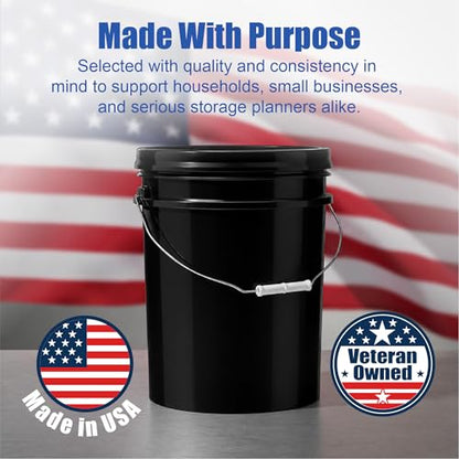ePackageSupply 5 Gallon Bucket - Food Grade w/Lid BPA-Free, Black/Black, 3 | Airtight Gamma Seal Screw-On Lid, Heavy-Duty 90 Mil HDPE Plastic, Food Safe and Durable Container, Bulk Storage, Made in USA - color: Black/Black, size: 3 Packs