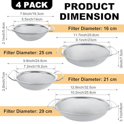 4 Pack Fine Mesh Paint Strainer with Handle, 60 Mesh Stainless Steel Paint Filter, Emulsion Honey Funnel Filter Cover Fits 1 2 3 5 Gallon Paints Bucket Filters Tool Insert