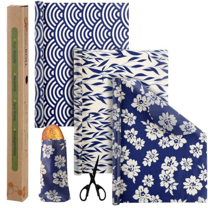 3 Rolls Reusable Beeswax Wraps for Food 13 x 40 Inches Bees Wax Wraps Reusable Food Storage Wrap Beeswax Paper Roll for Bread Sandwich Cheese Fruit Snacks(Vivid) - style: Pattern