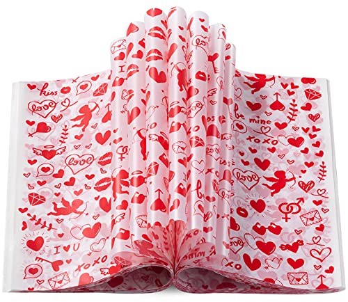 Valentine's Day Wax Paper for Food, 100 Pcs, 8.6 x 9.8 inches, Waterproof, Oil-proof, Sandwich Wrap, Candy Wrap, Picnic Basket Liners, Love Lock Pattern - color: Cupid