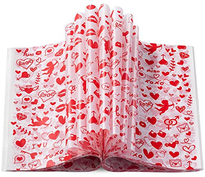 Valentine's Day Wax Paper for Food, 100 Pcs, 8.6 x 9.8 inches, Waterproof, Oil-proof, Sandwich Wrap, Candy Wrap, Picnic Basket Liners, Love Lock Pattern - color: Cupid